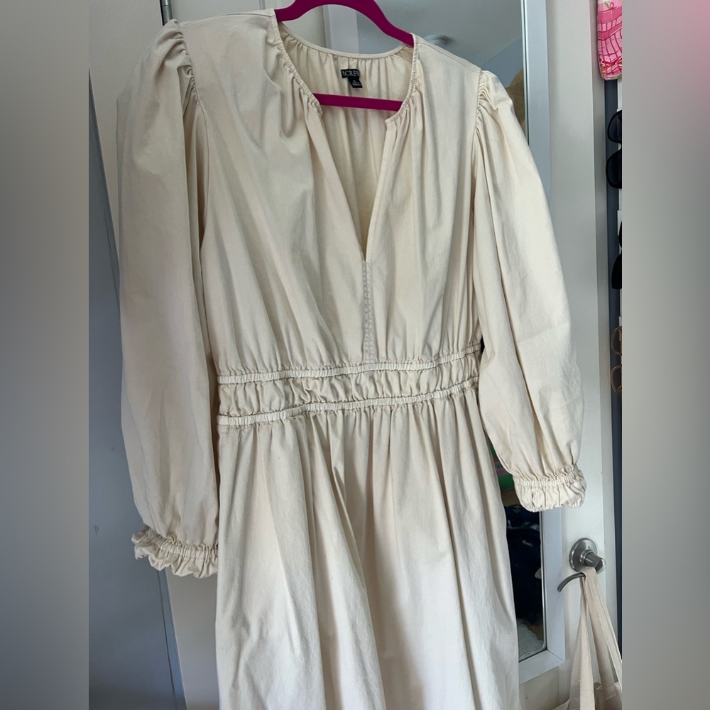 J Crew Long sleeve smocked waist midi dress lightweight chino. Size XL